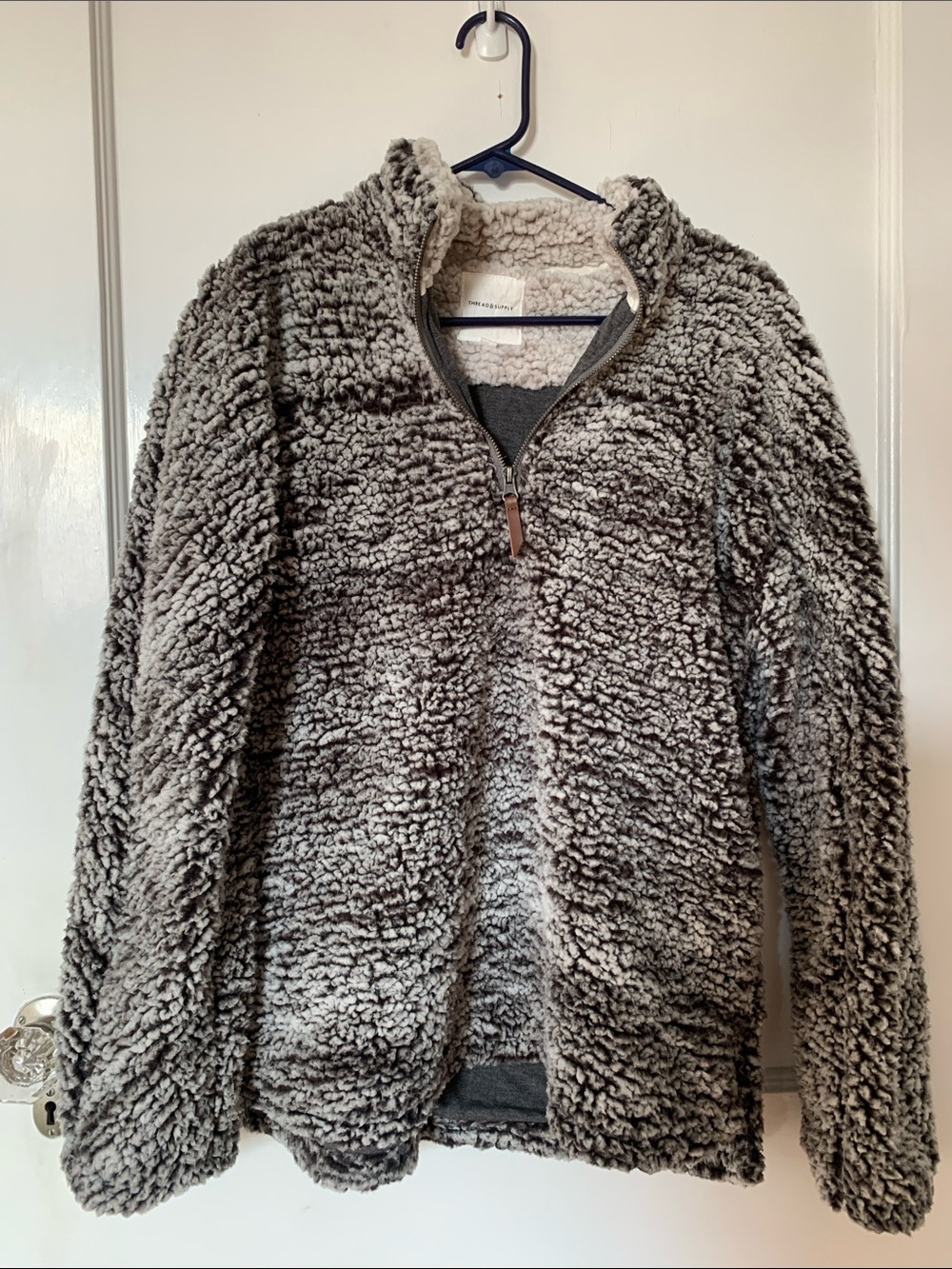 Thread & Supply Gray Plush Sherpa Half-Zip Pullover